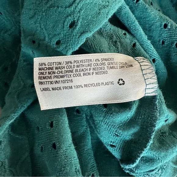 Ava & Viv women's 1X teal eyelet blouse 3/4 sleeve - Picture 4 of 4